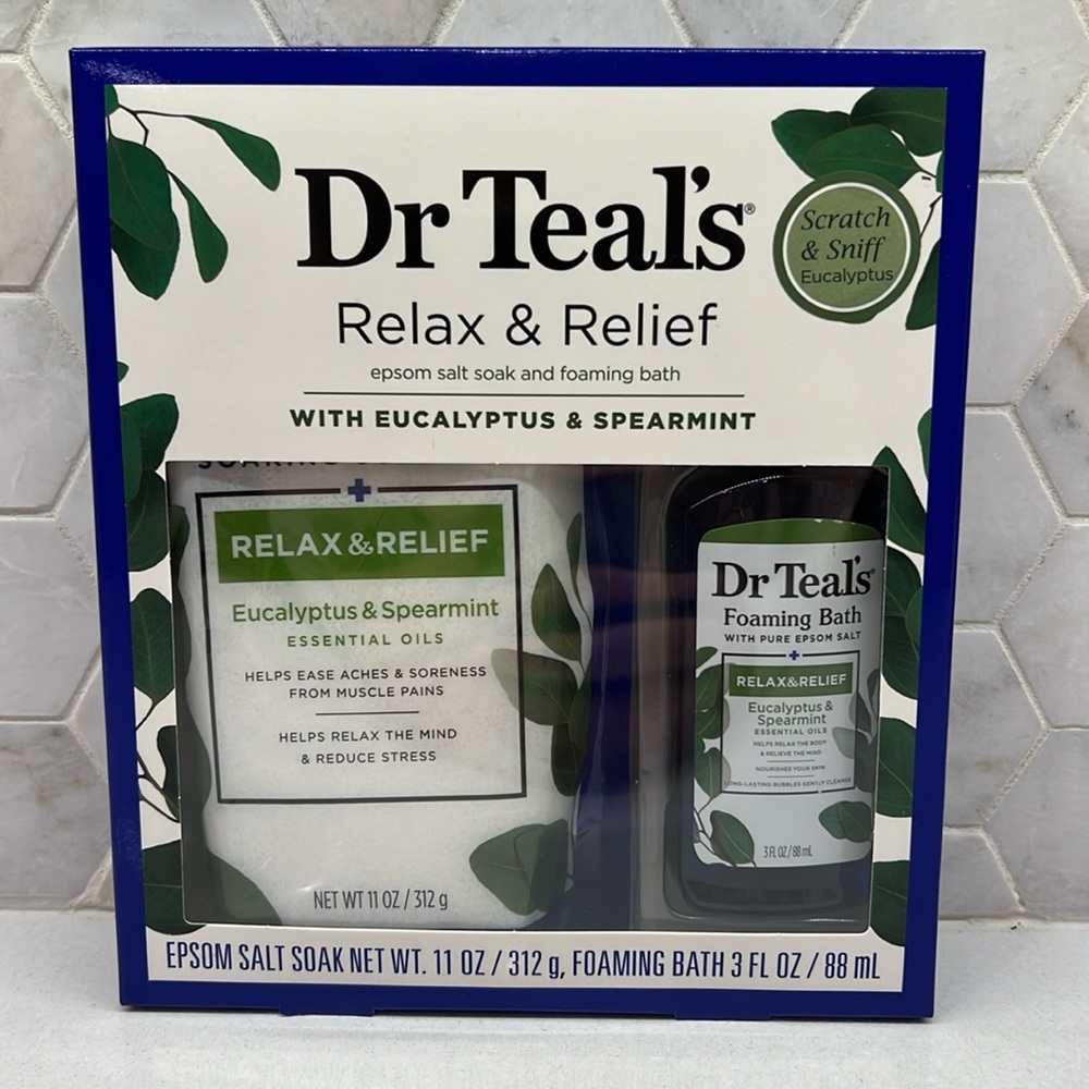 Dr. teals eucalyptus, spearmint, Epson salt and foaming bath.